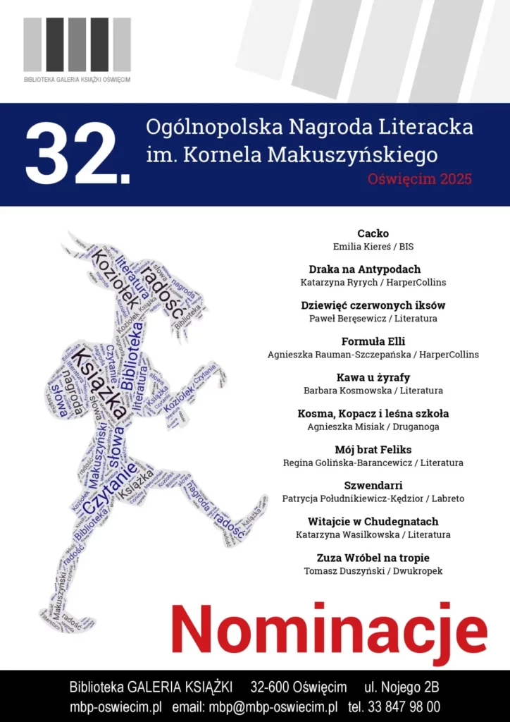 Nominacje do 32.Nagrody Literackiej im. Kornela Makuszyńskiego, źródło: http://mbp-oswiecim.pl/